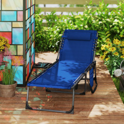 Outsunny Grey 5 Level Adjustable Folding Sun Lounger with Side Table - Size: 31 x 60 x 190cm - Blue - Wilko - thumbnail 4