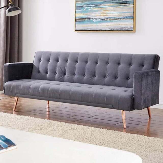 Comfy Living 3 Seater Grey and Gold Plush Velvet Sofa Bed - Wilko - image 1