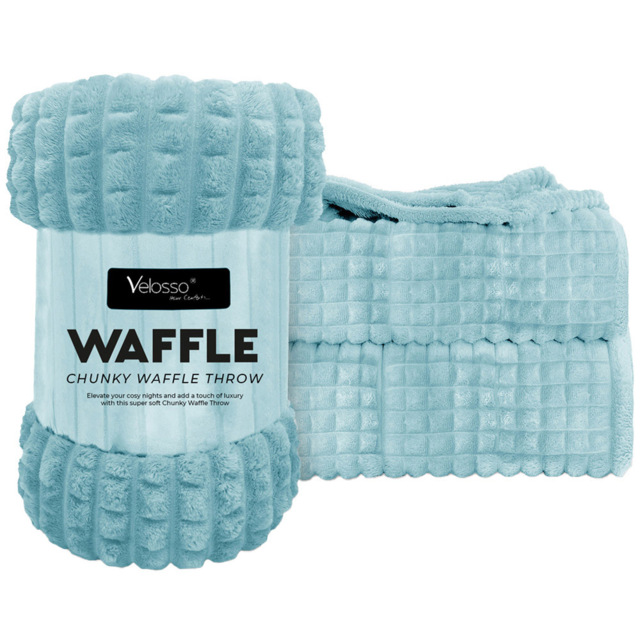 Velosso Duck Egg Waffle Plush Throw 150 x 200cm - Size: 150 x 200 x 1cm - Wilko - image 1
