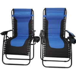 Samuel Alexander Set of 2 Blue and Black Multi Position Garden Sun Loungers - Size: 1 Seater - Wilko - thumbnail 3