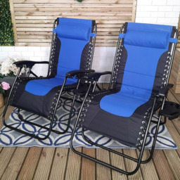 Samuel Alexander Set of 2 Blue and Black Multi Position Garden Sun Loungers - Size: 1 Seater - Wilko - thumbnail 1