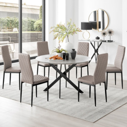 Furniturebox Arona Valera Concrete Effect 6 Seater Round Dining Set Grey and Cappuccino - Brown - Wilko - thumbnail 1