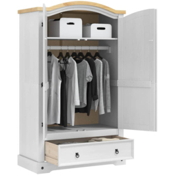 vidaXL Corona 2 Door Single Drawer White Solid Pine Wood Wardrobe - Wilko - thumbnail 4