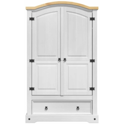 vidaXL Corona 2 Door Single Drawer White Solid Pine Wood Wardrobe - Wilko - thumbnail 5