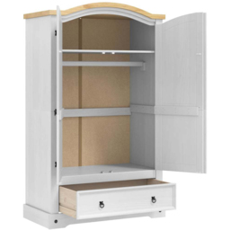 vidaXL Corona 2 Door Single Drawer White Solid Pine Wood Wardrobe - Wilko - thumbnail 6