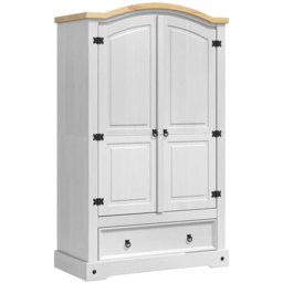 vidaXL Corona 2 Door Single Drawer White Solid Pine Wood Wardrobe - Wilko - thumbnail 3