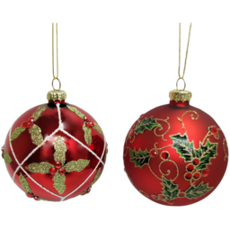 Traditional Christmas Red Glass Jewelled Christmas Bauble Single Ornament - Size: 1 Piece - Wilko - thumbnail 1