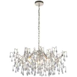 Merano Rimini Tinted Glass Aged Silver and Smokey Grey 4 Light Ceiling Pendant - Size: 75 x 75 x 110cm - Wilko