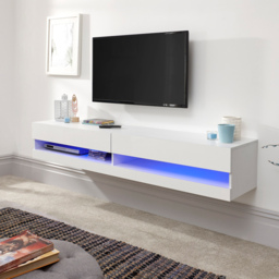 GFW Galicia White Medium Wall TV Unit with LED - Size: 38 x 150 x 30cm - Wilko - thumbnail 4