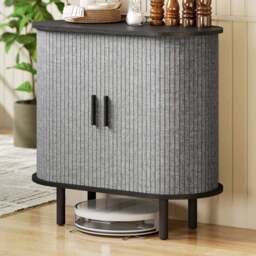 Portland 2 Sliding Doors Grey Modern Tambour Sideboard - Size: 15 x 48 x 92cm - Wilko - thumbnail 1
