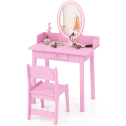 Costway Single Drawer Pink Kids Vanity Set with Lighted Mirror - Size: 60 x 35 x 96cm - Wilko - thumbnail 3