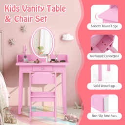Costway Single Drawer Pink Kids Vanity Set with Lighted Mirror - Size: 60 x 35 x 96cm - Wilko - thumbnail 5