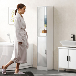Kleankin Single Door High Gloss White Tall Bathroom Cabinet with Mirror - Size: 162.0 cm x 28.0 cm x 32.0 cmcm - Wilko - thumbnail 6