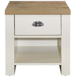 Highgate Single Drawer Cream and Oak Lamp Table - Size: 44 x 44 x 48cm - White - Birlea - Wilko - thumbnail 3