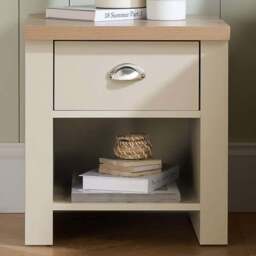 Highgate Single Drawer Cream and Oak Lamp Table - Size: 44 x 44 x 48cm - White - Birlea - Wilko - thumbnail 1