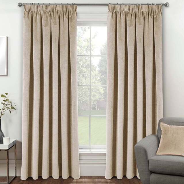 Enhanced Living Oxford Cream Thermal Blackout Pencil Pleat Velvet Curtains 168 x 137cm - Wilko - image 1
