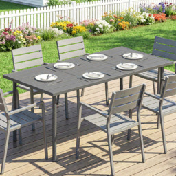 Outsunny 6 Seater Slatted Garden Dining Table Dark Grey - Wilko - thumbnail 4