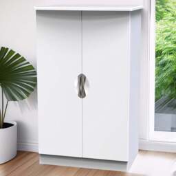 Crowndale Camden 2 Door White Gloss and White Midi Wardrobe Ready Assembled - White Gloss & White - Wilko