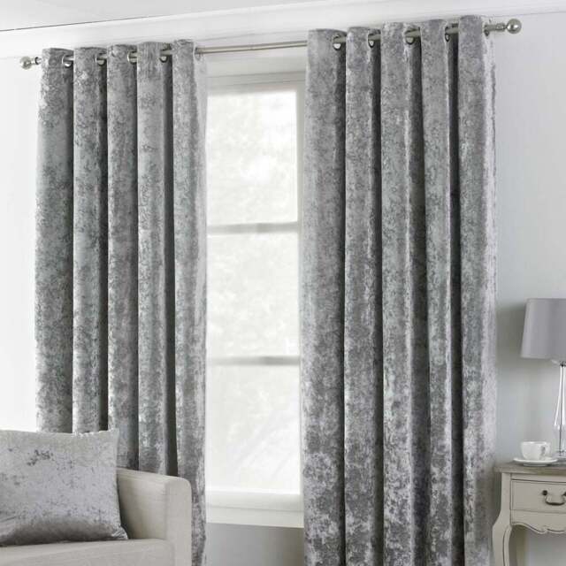 Paoletti Verona Silver Crushed Velvet Eyelet Curtain 229 x 183cm - Size: W 183 x D 229cm - Wilko - image 1