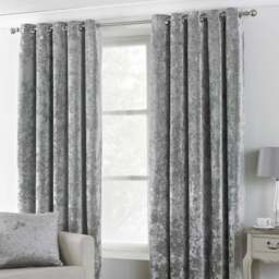 Paoletti Verona Silver Crushed Velvet Eyelet Curtain 229 x 183cm - Size: W 183 x D 229cm - Wilko