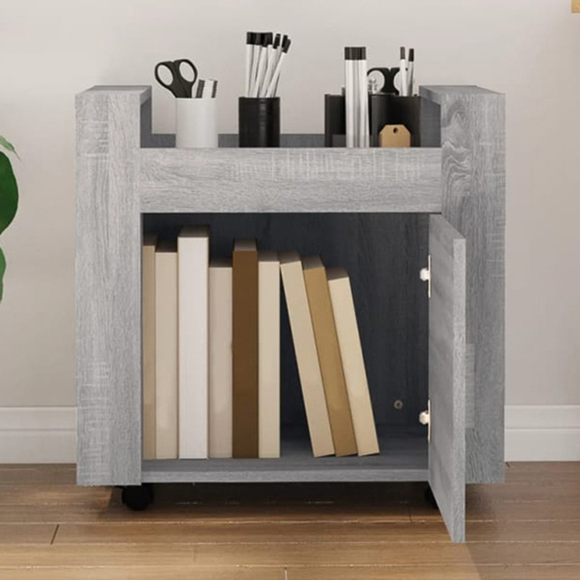 vidaXL Single Door Single Shelf Grey Sonoma Wooden Desk Trolley - Size: 60 x 60 x 45cm - Wilko - image 1