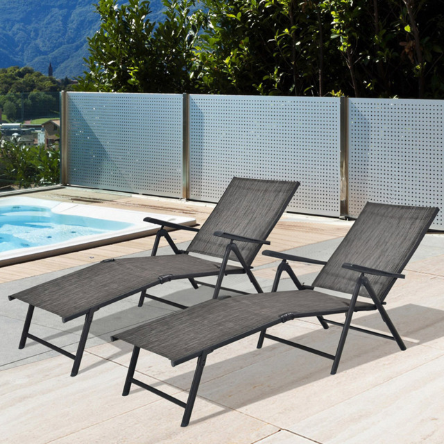 Costway Set of 2 Grey Adjustable Foldable Chaise Lounge Chair - Size: 81 x 66 x 37cm - Wilko - image 1