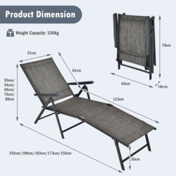 Costway Set of 2 Grey Adjustable Foldable Chaise Lounge Chair - Size: 81 x 66 x 37cm - Wilko - thumbnail 7