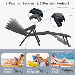 Costway Set of 2 Grey Adjustable Foldable Chaise Lounge Chair - Size: 81 x 66 x 37cm - Wilko - thumbnail 5