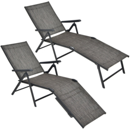 Costway Set of 2 Grey Adjustable Foldable Chaise Lounge Chair - Size: 81 x 66 x 37cm - Wilko - thumbnail 3