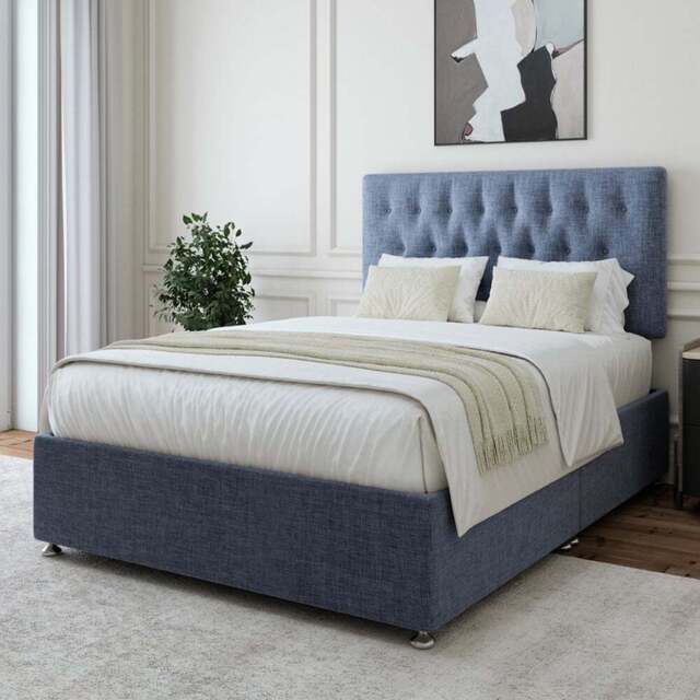 Bedmaster Super King Midnight Linen Divan Base with Lona Headboard - Blue - Wilko - image 1