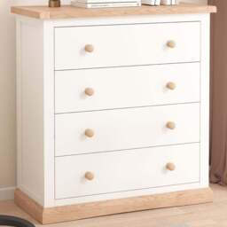 Trevi 4 Drawer Off White Chest of Drawers with Wood Knobs - Wilko - thumbnail 1