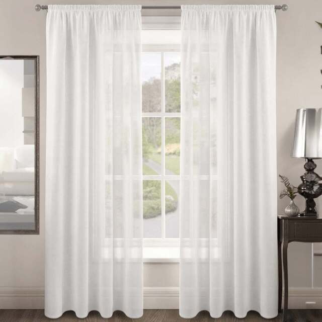 Velosso Riva Plain White Slot Top Voile Panel Curtain 150 x 228cm - Size: W 150 x D 228cm - Wilko - image 1