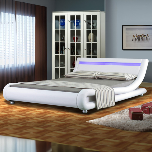 Brooklyn Italian Designer Double Size White Faux Leather Frame With LED - Wilko - image 1