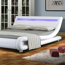 Brooklyn Italian Designer Double Size White Faux Leather Frame With LED - Wilko - thumbnail 3