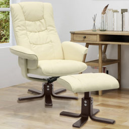 Living and Home Beige Upholstered Swivel Recliner Chair with Ottoman - Size: Single - Cream - Wilko