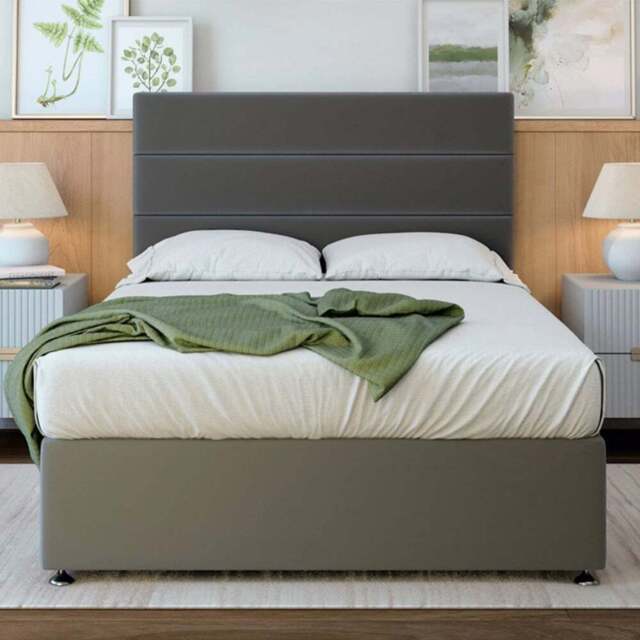 Bedmaster Small Double Graphite Plush Velvet 2 Drawer Divan Base with Milan Headboard - Grey - Wilko - image 1