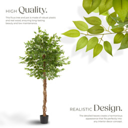 tectake Artificial Ficus Tree in Pot 180cm - Size: 180 x 70 x 70cm - Green - Wilko - thumbnail 4
