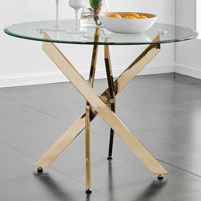 Furniturebox Arona 4 Seater Round Dining Table Gold - Wilko - image 1