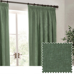 Yard Green Heavy Chenille Velvet Pencil Pleat Curtains 168 x 183cm - Size: 183 x 168 x 1cm - Wilko - thumbnail 5