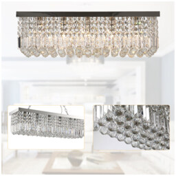 Portland Modern Crystal Square Ceiling Light - Size: 80 x 25 x 23cm - Silver - Wilko - thumbnail 6