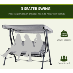 Outsunny 3 Seater Grey Outdoor Garden Swing Chair - Wilko - thumbnail 7