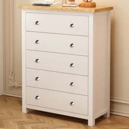 Cabinet Bits Maggiori 5 Drawer White Chrome Knob Chest of Drawers - Wilko