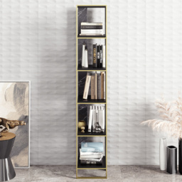 Decorotika Polka 5 Shelf Black Marble and Gold Bookshelf - Size: 178.5 x 32.2 x 31.3cm - Multi - Wilko - thumbnail 4