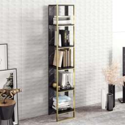 Decorotika Polka 5 Shelf Black Marble and Gold Bookshelf - Size: 178.5 x 32.2 x 31.3cm - Multi - Wilko