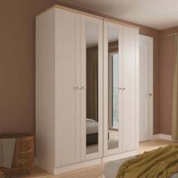Crowndale Sussex 4 Door Kashmir Ash and Bardolino Oak Tall Mirror Wardrobe Ready Assembled - Kashmir Ash & Bardolino Oak - Wilko - thumbnail 1