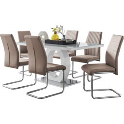 Furniturebox Lucia Fontant 6 Seater Dining Set Grey Gloss Cappuccino and Chrome - Brown - Wilko - thumbnail 3