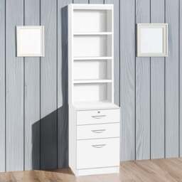 R White Cabinets 3 Drawer 4 Shelf White Storage Unit with Hutch - Size: 182.8 x 47.9 x 54cm - Wilko