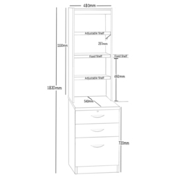 R White Cabinets 3 Drawer 4 Shelf White Storage Unit with Hutch - Size: 182.8 x 47.9 x 54cm - Wilko - thumbnail 6