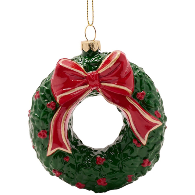 The Seasonal Gift Co Green Ceramic 3D Christmas Wreath with Red Berries and Bow 18cm - Size: 18 x 9 x 4cm - The Seasonal Gift Co. - Wilko - image 1