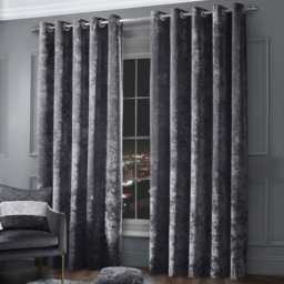 Intimates Charcoal Plain Crushed Velvet Curtains 117X137cm - Size: W 117 x D 137cm - Grey - Wilko